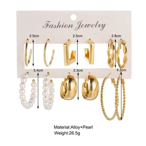 Gold Plated Fashion Earrings Set Alloy Earring Set for Woman With Plastic Pearl