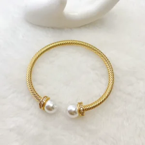 Gold Plated Fashion Jewelry Weave Cuff Pearl Bracelets Personalized Open Bangle Bracelet