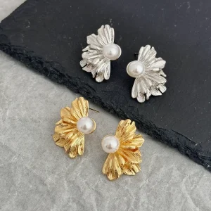 Gold Plated Fashion Stud Earrings Sun Wing Elegant Temperament Flower Earring
