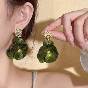 Gold Plated Flower Chandelier Acrylic Earrings