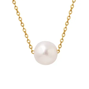Gold Plated Freshwater Pearl Necklace Stainless Steel Chain Link Natural Pearl Pendant Necklace