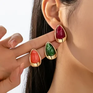 Gold Plated Geometric Multi Color Acrylic Charm Stud Earrings for Women Blue White Colors Stud Earrings for Girls