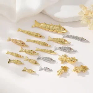Gold Plated Goldfish Carp Charm Swingable Fish Shaped Pave Articulated Fish Pendant Jewelry Making Accessories