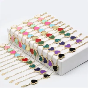 Gold Plated Heart Link Chain Bracelet for Women Jewelry Accessories