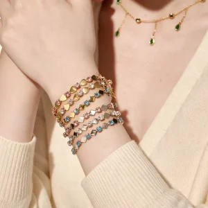 Gold Plated High Polish Geometric CZ Beaded Bracelet Fashion Charm Stainless Steel Zirconia Patchwork Bracelet