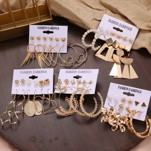 Gold-Plated Hoop Earring Set with Pearl Hoop Earrings and Oversized Metal Circle Design