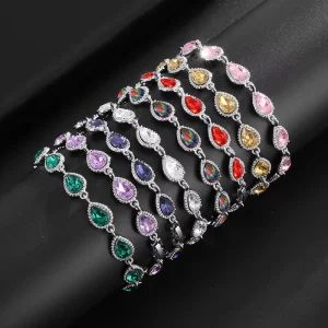 Gold Plated Jewelry Supplier White Gold Color Zircon Bracelet Fashion Design Colorful Heart Stone Water Drop Woman Bracelet