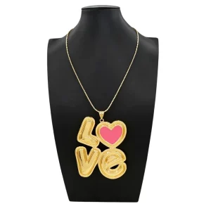 Gold Plated LOVE Letter Pendant Necklace Pink Enamel Heart LOVE Sign Chain Necklace for Women BK250307