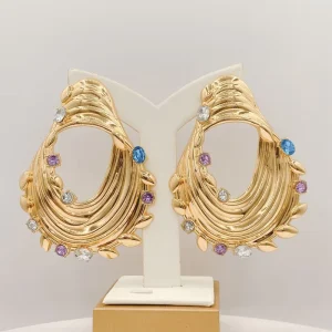 Gold Plated Layered Teardrop Earrings Multicolor Rhinestone for Women African Wedding Accessory EK0263