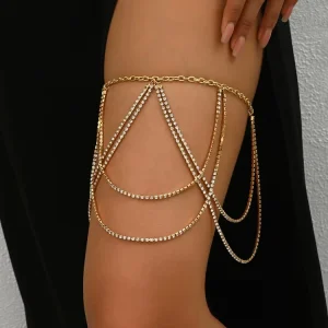 Gold Plated Long Shiny Rhinestone Chain Thigh Leg Fashion Women Gift