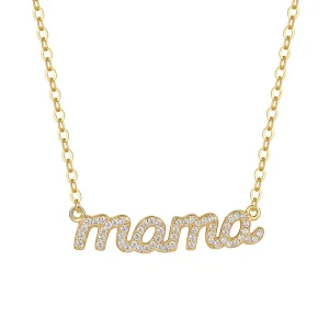 Gold-Plated Mama Pendant Necklace Cubic Zircon Letter Charm for Boutique Gift Shop