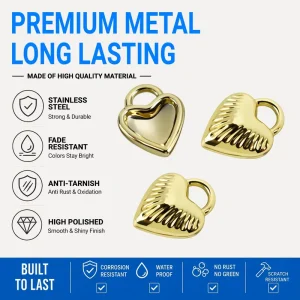 Gold Plated Metal Heart Charms for DIY Jewelry Craft Handbag Decor Accessories OEM Logo Custom Available