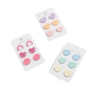 Gold Plated Multicolor Heart-Shaped Stud Earrings Set for Women