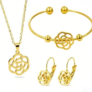 Gold Plated Necklace Bracelet Earrings Set for Women