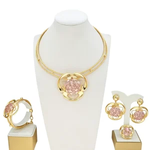 Gold Plated Necklace Set for Women African Bridal Wedding Arab Luxury Jewelry Sets