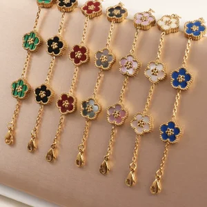 Gold Plated Non fading Plum & Five leaf Clover Bracelet Luxury Elegant Party Jewelry Perfect Gift for Best Friends
