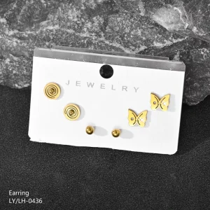 Gold-Plated Non-tarnish Stainless Steel Ball Shape Rhinestone Stud Earrings Set for Women Party