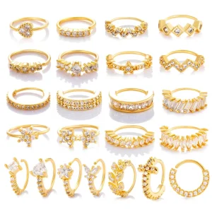 Gold Plated Nose Rings Multiple Zircon Heart Butterfly Nostril Septum Ring Waterproof Body Nose Piercing Jewelry