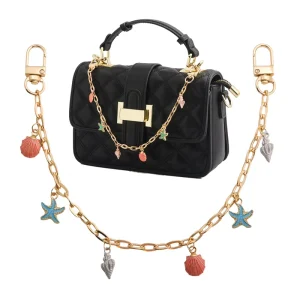 Gold Plated Ocean Starfish Shell Bag Decor Chain Beach Theme Enamel Seashell Purse Charm Chain Keychain Lobster Clasps