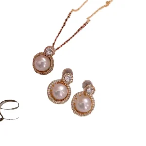 Gold Plated Pearl Jewelry Set Natural Freshwater Pearl Necklace and Earrings for Women Gift