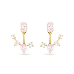 Gold Plated Pink Zircon Stud Earrings Geometric Teardrop Crystal Earrings