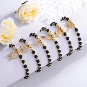 Gold Plated Rosary Bead Bracelet Butterfly Virgin Mary Charm Adjustable Fashion Jewelry for Women