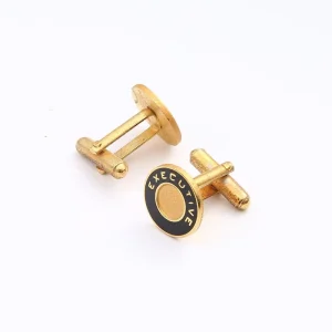 Gold Plated Round Metal Cufflinks Custom Engraved Logo Shirt Studs For Business Meetings Daily Wear