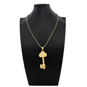Gold Plated Skeleton Key Pendant Necklace Vintage Ornate Key Chain Necklace for Women BK250227