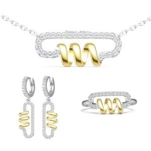 Gold Plated Spiral Twist Sterling Silver Jewelry Set Zirconia Necklace Earrings Ring Set Trendy Fine Jewelry For Women