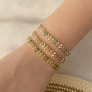 Gold Plated Stainless Steel Colorful Enamel Wheat Bracelet Jewelry for Women Bracelet