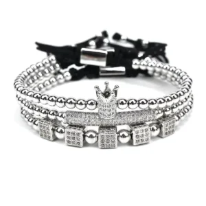 Gold Plated Stainless Steel Copper Bead Alloy Bracelet Diamond Crown Braided Sieve Bracelet Jewelry