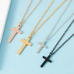 Gold Plated Stainless Steel Cross Pendant Link Chain Necklace Multi Color Unisex Daily Wear Religious Gifts