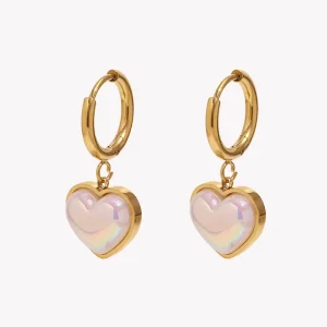 Gold Plated Stainless Steel Heart Charm Huggie Earrings Small Hoop Dangle Drop Earrings for Women