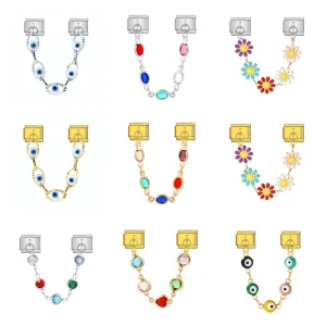 Gold Plated Stainless Steel Italian Charm Bracelet for Women Link Chain Pendant Eye Charm Italian Bracelet Jewelry Gifts