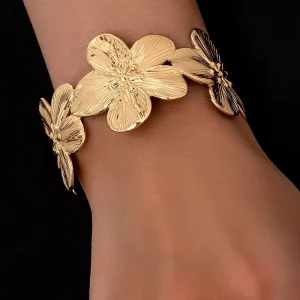 Gold Plated Stainless Steel Jewelry Creative Splicing Flowers Geometric Trendy Opening Bangle Women Party