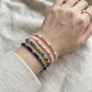 Gold Plated Stainless Steel Jewelry Set Trendy Bohemian Beaded Crystal Stone Women’s Bracelet