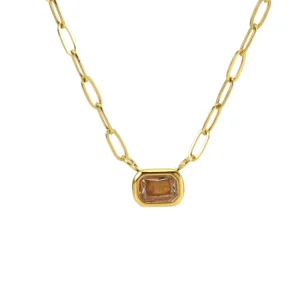 Gold Plated Stainless Steel Lady Fashion Accessories Jewelry Women Link Chain Necklace Stone Charm Pendant