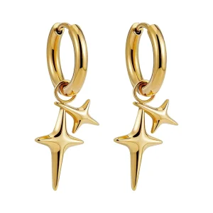 Gold Plated Stainless Steel Star Hoop Earrings Waterproof Tarnish Free Celestial North Starburst Dangle For Women Gift