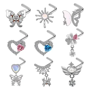 Gold Plated Stainless Steel Surgical Steel Nose Ring Silver Pink Clicker Septum Piercing Jewelry Dangle for Gift