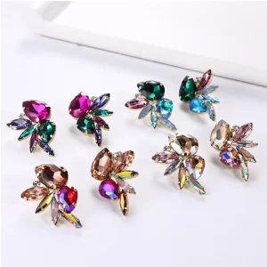 Gold Plated Statement Geometric Symmetrical Crystal Earrings Fashion Colorful Crystal Stud Earrings Women