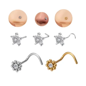 Gold Plated Surgical Steel Nose Stud Ring Zircon Flower Nose Piercing Jewelry Fashion Piercing