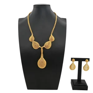 Gold Plated Teardrop Jewelry Set Necklace Earrings for Women Delicate Party Daily Wear Stylish Accessory HJ2500814