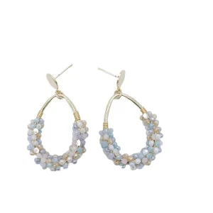 Gold Plated Teardrop Pendant Drop Earrings with Colorful Glass Beads