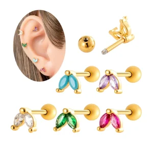 Gold Plated Tragus Earrings Colorful Zircon Externally Thread Ball Back Lobe Earring Tragus Helix Piercing Jewelry