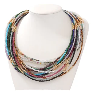 Gold Plated Women’s Necklace Colorful Crystal Beads Wedding Diamond Beads