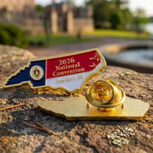 Gold Plated Zinc Alloy Metal Enamel State Flag Pins Text Logo Custom Metal Lapel Pin for Tourism Souvenir