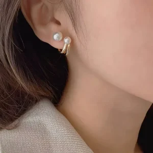 Gold Plated Zircon and Pearl Stud Earrings with Elegant Simple Design for Women’s Anniversary