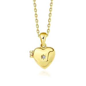 Gold Plating Ladies Jewellery 925 Silver Dainty Zircon Heart Picture Locket Photo Pendant Necklace for Women