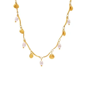 Gold Shell Freshwater Pearl Necklace with Creative Design Stainless Steel Trendy Jewelry