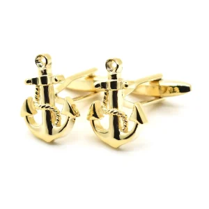 Gold Ship Anchor Novelty Cufflink Custom Mens Suit Shirt Accessory Wedding Tuxedo Jewelry Gift Set